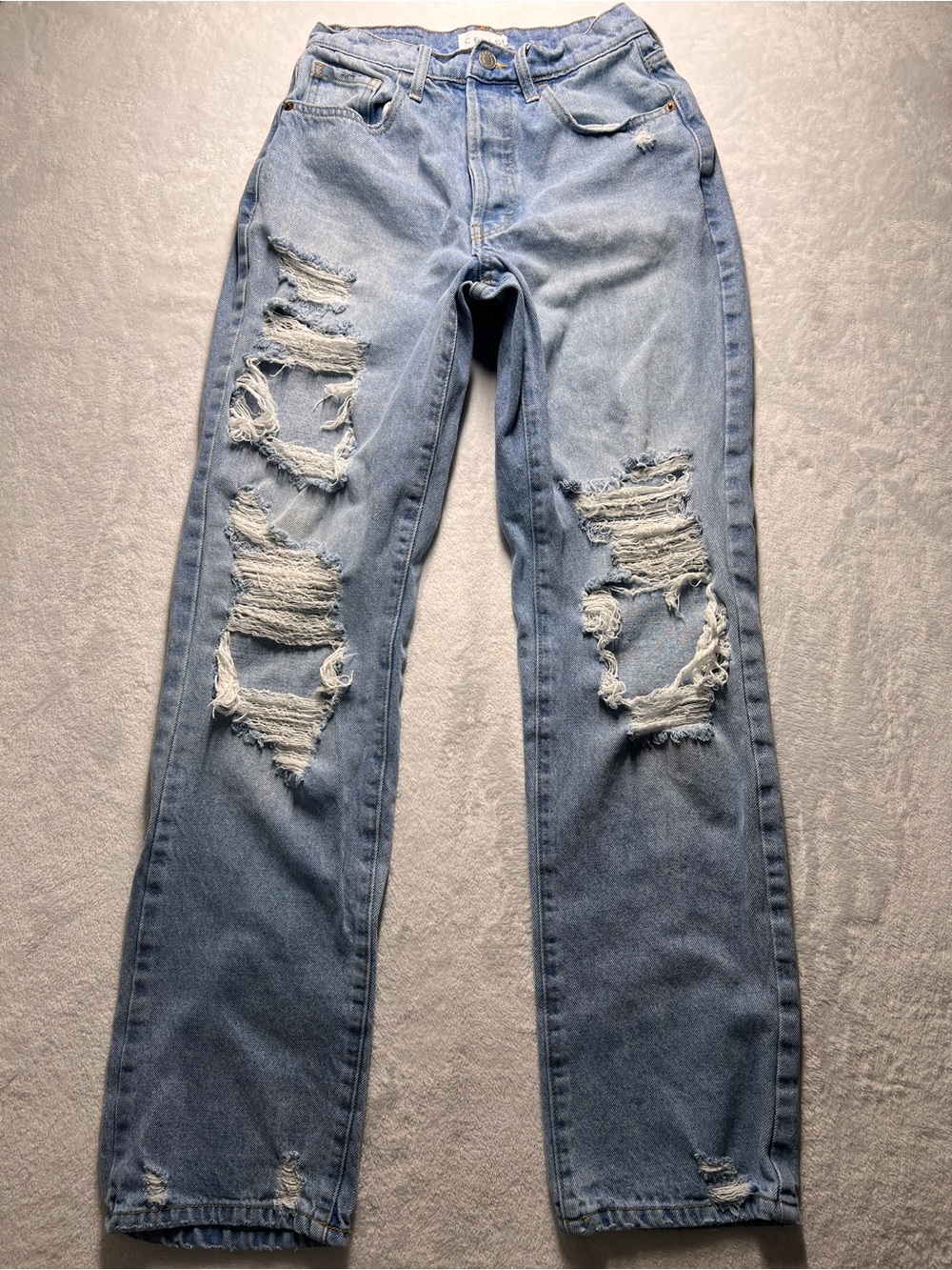 Cello Washed Blue Distressed Straight-Leg Jeans